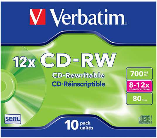 Verbatim CD-RW, 43148, SERL Scratch Resistant, 10-pack, 700MB, 12x, 80min., 12cm, bez możliwości nadruku, jewel box, do archiwizac