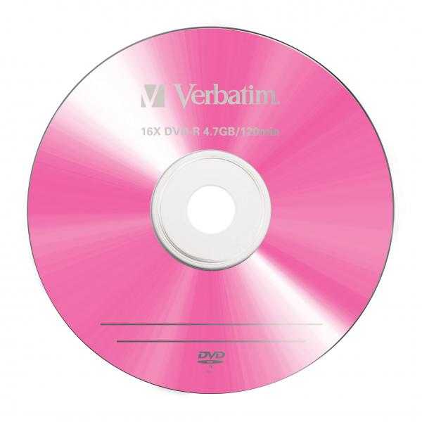 VERBATIM DVD-R 120 min. / 4,7 GB 16x 5 pakuočių plonas juvelyrinis dėklas DataLife Plus, spalvotas paviršius