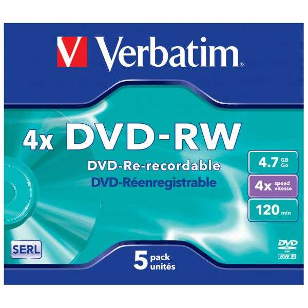 Verbatim DVD+RW, 4x, 4.7GB, 5vnt (43285)