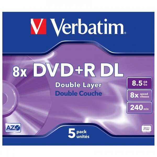 Verbatim DVD+R dvisluoksnis AZO Matt Sidabrinis 8,5 GB, 8 x, plastikinis brangakmenis