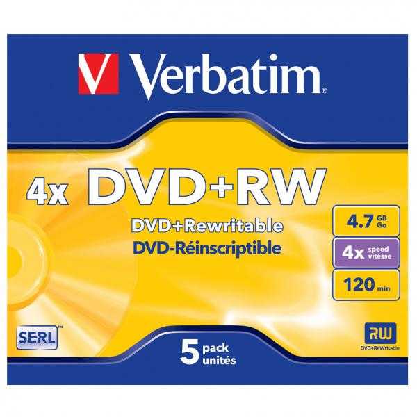 VERBATIM DVD-RW 4X BOITIER CRISTAL PACK DE 5