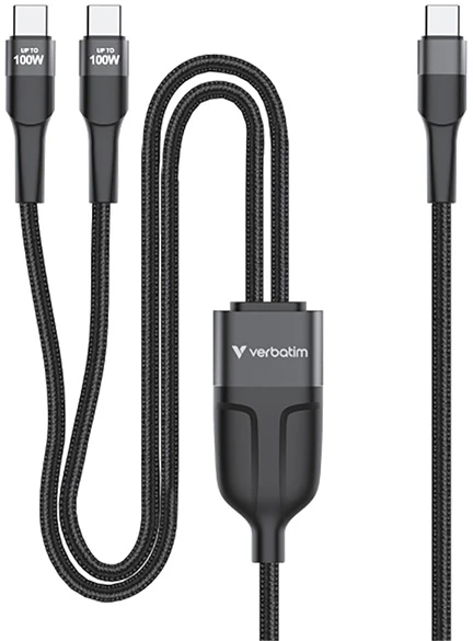 Verbatim kabelis USB-C USB-C to Dual USB-C - 100W, 1,5m, juoda, box, 30279