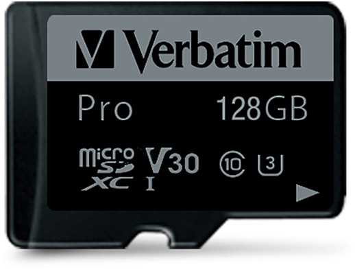 Verbatim Atminties kortelė Micro SD 128GB + adapter Pro U3 juodos spalvos 47044