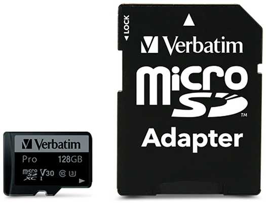 Verbatim Atminties kortelė Micro SD 128GB + adapter Pro U3 juodos spalvos 47044
