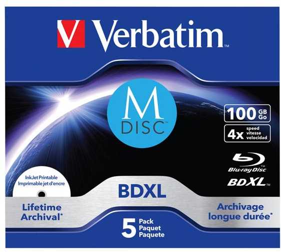 1x5 Verbatim M-Disc BD-R Blu-Ray 100GB 4x Speed rašalinis spausdinimas. JC