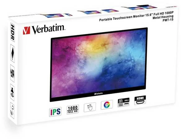 Verbatim monitorius przenośny dotykowy, PMT-15, 15.6", Full HD (1920x1080), 60Hz, juoda