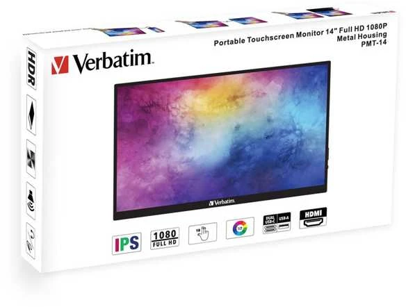 Nešiojamas „Verbatim“ jutiklinis monitorius, PMT-14, 14 colių, „Full HD“ (1920 x 1080), 60 Hz, juodas