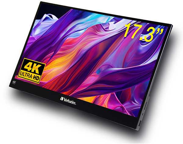 Verbatim monitorius nešiojamas jutiklinis ekranas, PMT-17-4K, 17.3", Ultra HD 4K (3840x2160), 60Hz, juoda