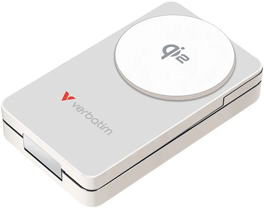 „Verbatim Charge ‘n’ Go Qi2 3-in-1“ magnetinė belaidė išorinė baterija, 10000 mAh, USB-C, Baltas