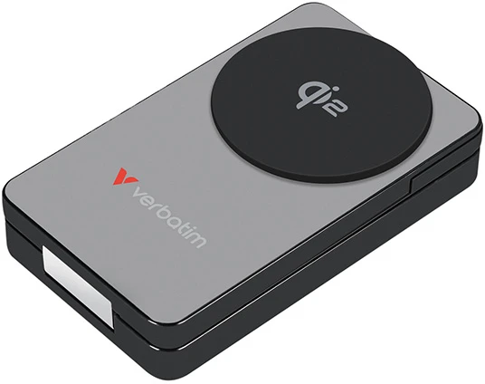 „Verbatim Charge ‘n’ Go Qi2 3-in-1“ magnetinė belaidė išorinė baterija, 10000 mAh, USB-C, Pilkas