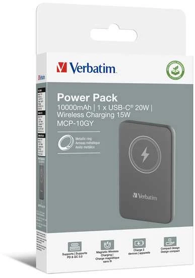 „Verbatim“ belaidis magnetinis išorinis akumuliatorius „n' Go“ 15 W 10000 mAh pilkas 32249
