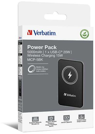 Verbatim Powerbank indukcinis `n` Go 15W 5000mAh belaidis Magnetic juodos spalvos 32240