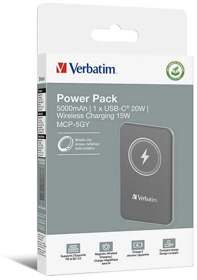 Verbatim Powerbank indukcinis `n` Go 15W 5000mAh belaidis Magnetic pilkos spalvos 32244