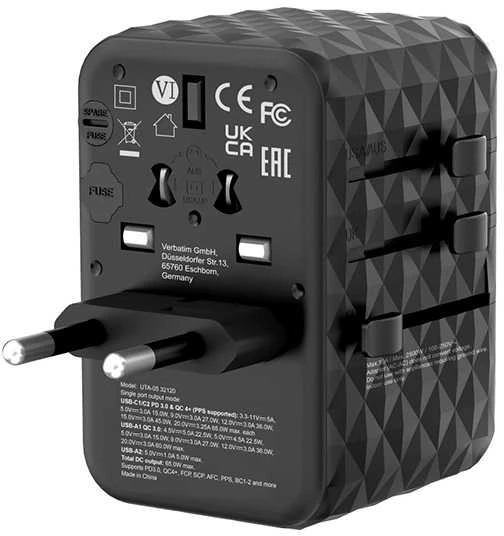 Verbatim kelioninis adapteris EU/UK/US GaN 2xUSB-A/2xUSB-C PD 65W UTA-05 juodas 32120
