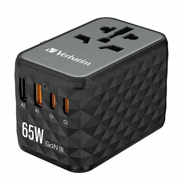 Verbatim kelioninis adapteris EU/UK/US GaN 2xUSB-A/2xUSB-C PD 65W UTA-05 juodas 32120