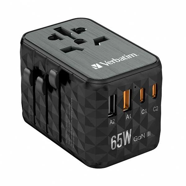 Verbatim kelioninis adapteris EU/UK/US GaN 2xUSB-A/2xUSB-C PD 65W UTA-05 juodas 32120