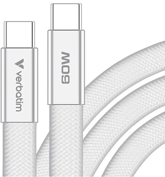 Kabelis Verbatim Sync & Charge SoftTouch USB-C į USB-C 60W PD3.0 120cm baltos spalvos 30274