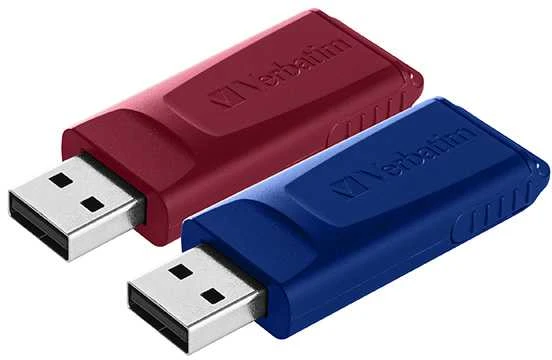 Verbatim USB atmintinė, USB 2.0, 32GB, Slider, mėlyna, raudona, 49327, USB A, usb su ištraukiama jungtimi. 2 vnt