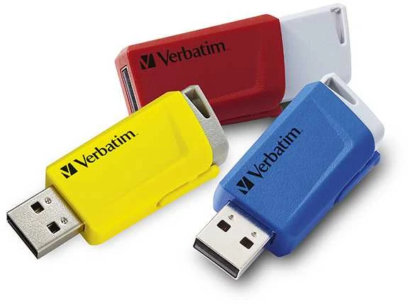 „Verbatim“ USB atmintinė, USB 3.0, 16 GB, „Store N Click“, įvairių spalvų, 49306, USB A, su ištraukiama jungtimi. 3 vnt. pakuotėje.