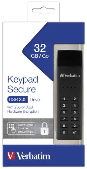External drive Verbatim klaviatūra Secure USB 3.2 Gen 1 32GB juodos spalvos 49427