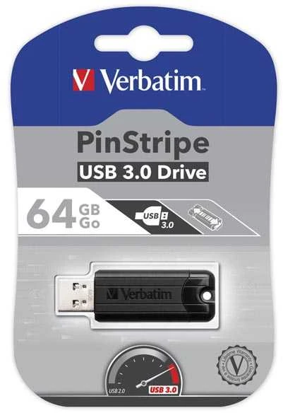 Verbatim PinStripe USB atmintukas 64 GB USB A tipo 3.2 Gen 1 (3.1 Gen 1) Juoda