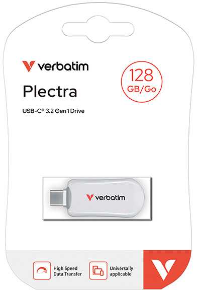 „Verbatim“ USB atmintinė, USB C, 128 GB, „Plectra“, „balta“, 30229, USB C