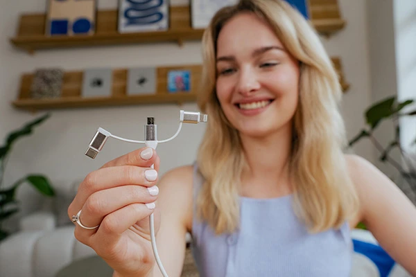 „Verbatim Sync“ įkrovimo jungtis, USB-A į „Micro-B“, USB-C, „Lightning“ jungtis, 18 W, baltas 32394