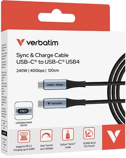 „Verbatim“ USB kabelis USB C (M) - USB C (M), 240 W, 1,2 m, juodas, dėžutė, 31849