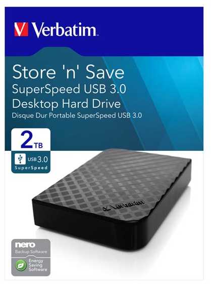 Verbatim STORE N SAVE 3.5 colių, 2 TB, USB 3.0 išorinis kietasis diskas (8,89 cm)