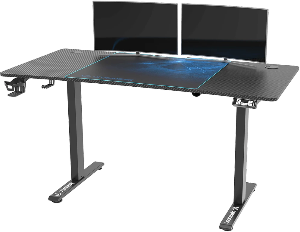 Reguliuojamo aukščio žaidimų stalas Ultradesk LEVEL V2, 140 x 68 cm, Juodos/mėlynos spalvos