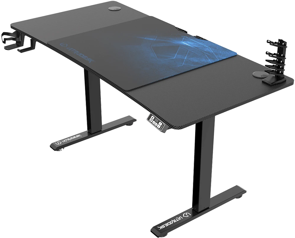 Reguliuojamo aukščio žaidimų stalas Ultradesk LEVEL V2, 140 x 68 cm, Juodos/mėlynos spalvos