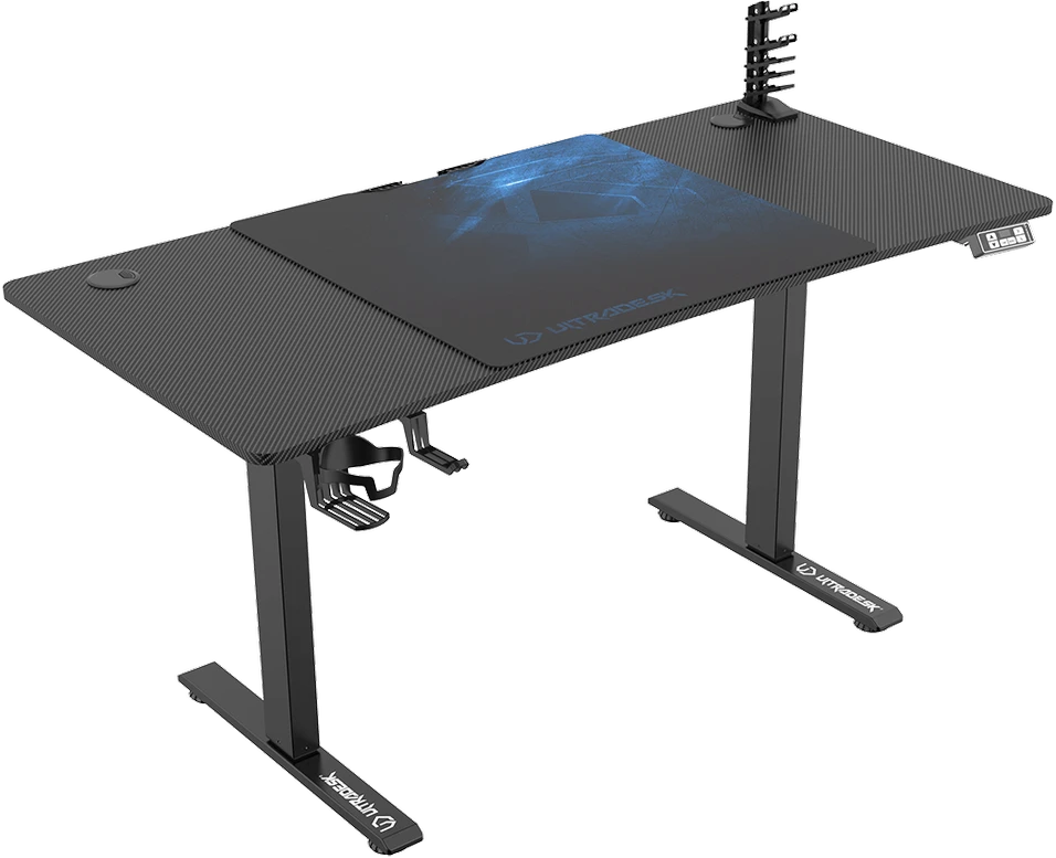 Reguliuojamo aukščio žaidimų stalas Ultradesk LEVEL V2, 140 x 68 cm, Juodos/mėlynos spalvos
