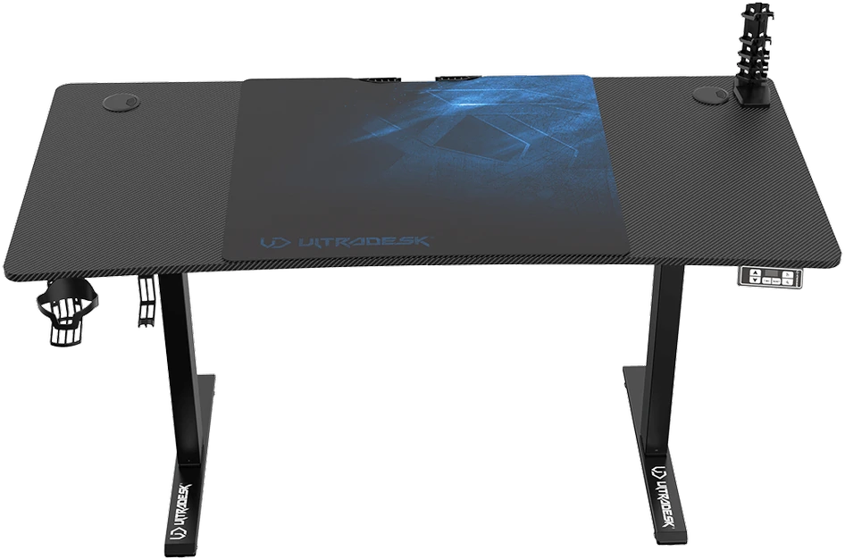 Reguliuojamo aukščio žaidimų stalas Ultradesk LEVEL V2, 140 x 68 cm, Juodos/mėlynos spalvos