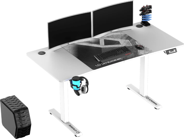 Žaidimų stalas Ultradesk LEVEL V2, 140 x 68 cm, Baltos spalvos