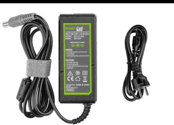 GREENCELL AD16AP įkroviklis / kintamosios srovės adapteris Žalias Cell for Lenovo 20V 3.25A 65W 7.7-5.5mm