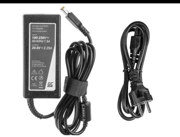 GREENCELL AD64P įkroviklis / kintamosios srovės adapteris Žalias Cell for Lenovo 20V 2.25A 45W Slim Tip