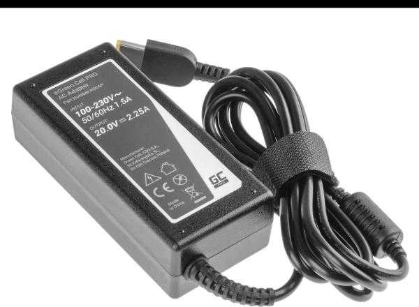 GREENCELL AD64P įkroviklis / kintamosios srovės adapteris Žalias Cell for Lenovo 20V 2.25A 45W Slim Tip