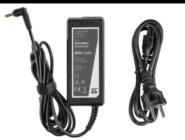 GREENCELL AD123P Žalias Cell PRO įkroviklis / kintamosios srovės adapteris, skirtas Lenovo 65W / 20V 3.25A / 4.0mm-1.7mm