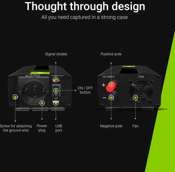 Green Cell Žalias Cell Inverteris 12V/230V 150W/300W modifikuota sinusinė išėjimo įtampa Žalias Cell