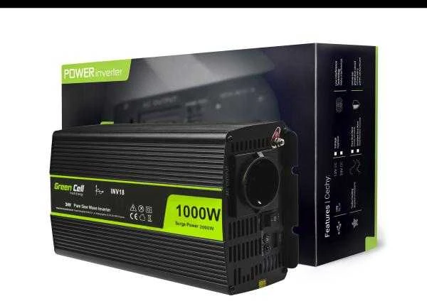 Green Cell Žalias Cell Inverteris 24V/230V 1000W/2000W Sinusinė išėjimo įtampa Žalias Cell
