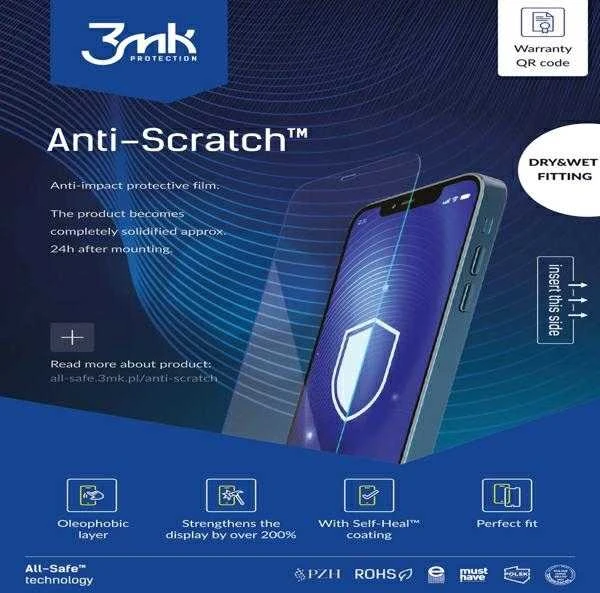3Mk Protection All-Safe SilverProtection+ - AIO telefono sausam ir šlapiam pritaikymui skirtos apsauginės plėvelės, 5 vnt.