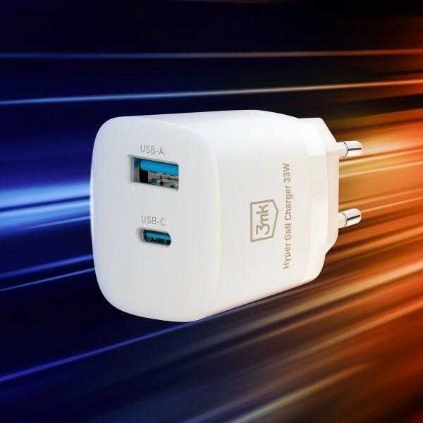 Įkroviklis 3mk Hyper GaN Charger 33W 1xUSB-C + 1xUSB-A baltas