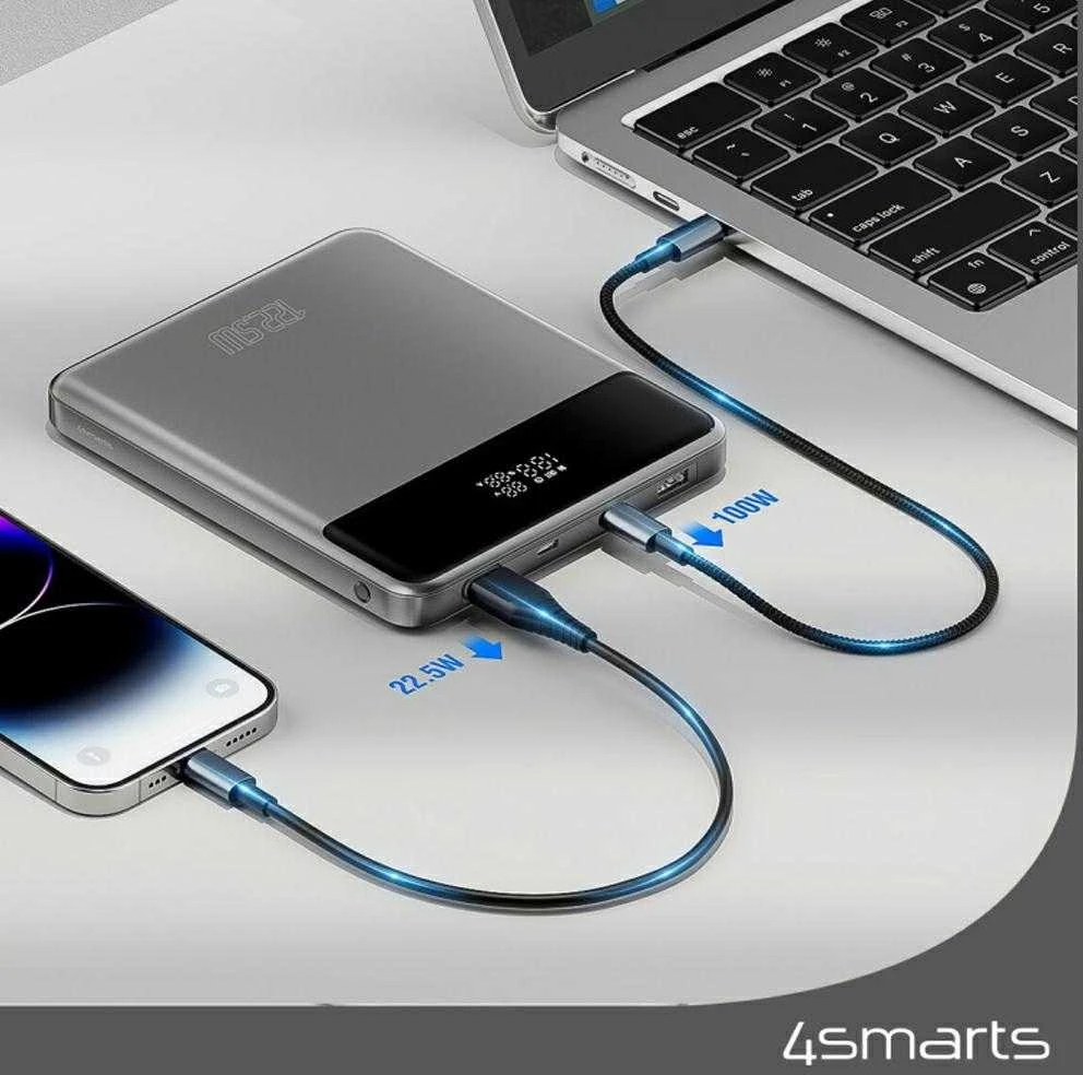 4Smarts Power Bank Enterprise Slim 20000mAh 122.5W, pilkas (pilkas)