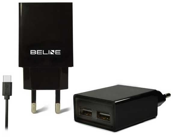 Beline Laidinis įkroviklis 2xUSB + USB-C 2A juodos spalvos