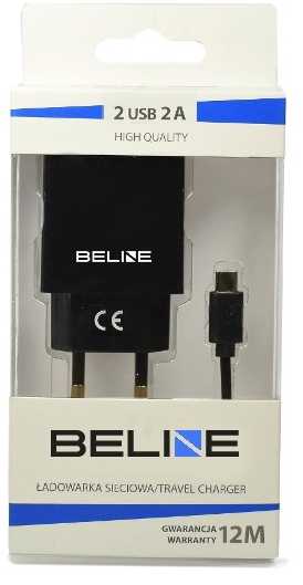 Beline Laidinis įkroviklis 2xUSB + USB-C 2A juodos spalvos