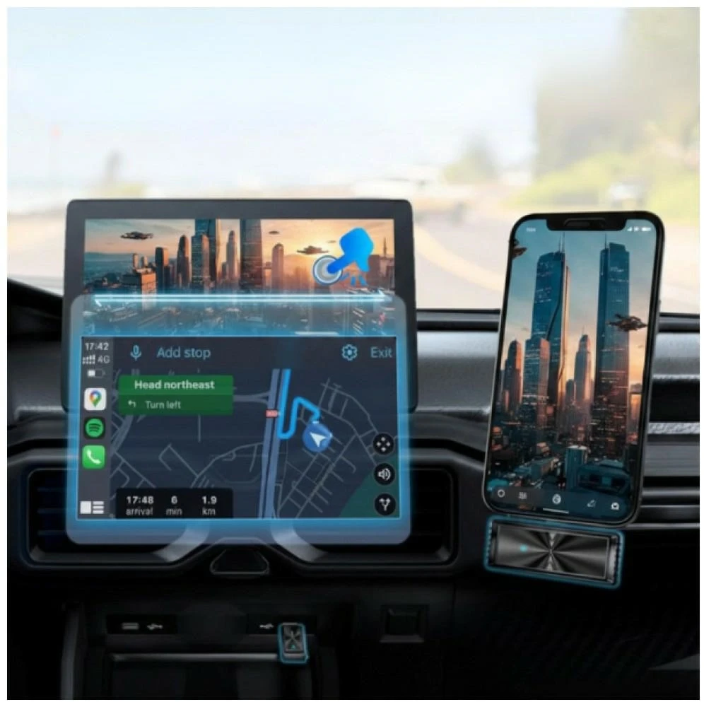 Adapteris automobilinis 4smarts transmiter Screen Mirroring CarPlay juoda