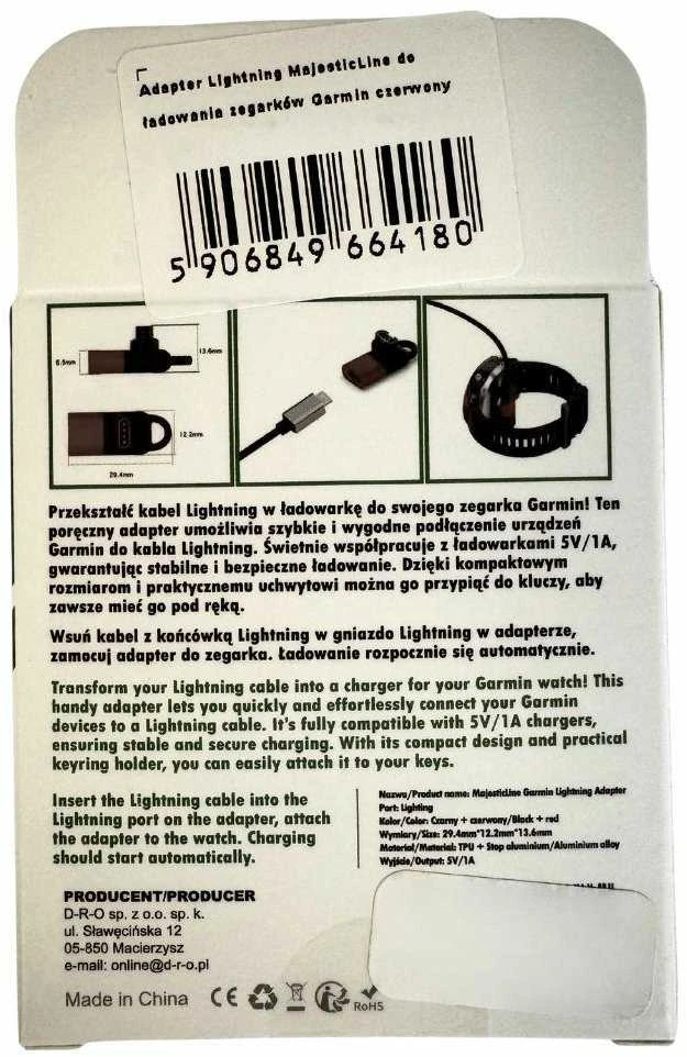 Adapteris „Lightning MajesticLine“, skirtas „Garmin“ laikrodžių įkrovimui, raudonas