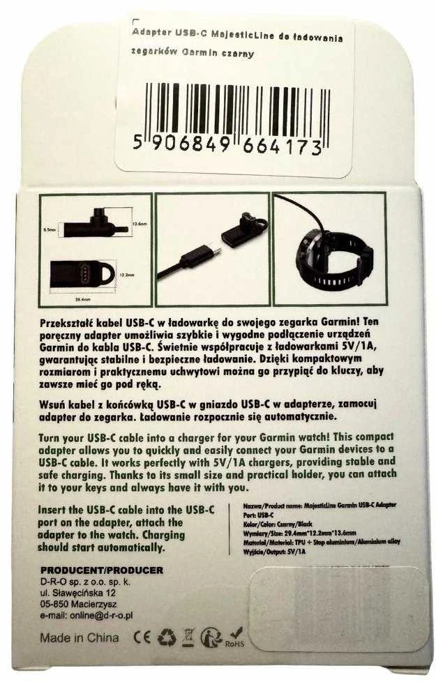 USB-C adapteris „MajesticLine“, skirtas „Garmin“ laikrodžių įkrovimui, juodas