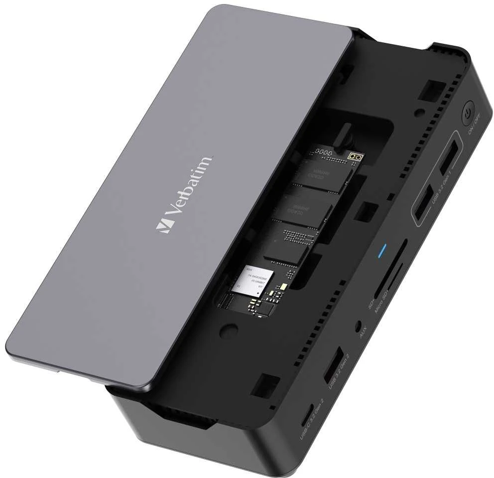 Verbatim USB-C Pro prijungimo stotelė CDS-15SSD, 15 prievadų: SSD, USB A/C, HDMI, DP, garso, SD+Micro SD, RJ45