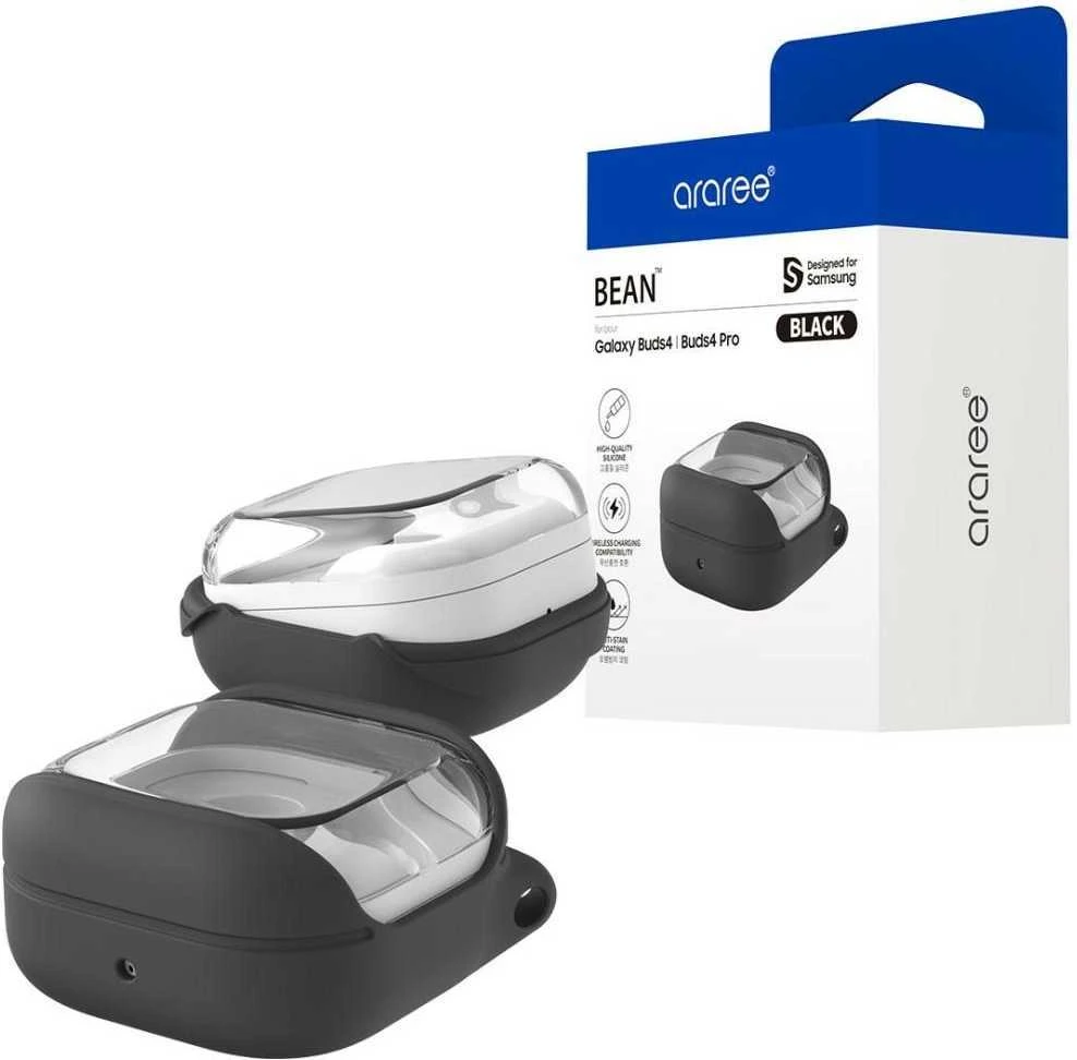 Araree pupelių dėklas, skirtas „Samsung Galaxy Buds 4“ / „Buds 4 Pro“, juodas